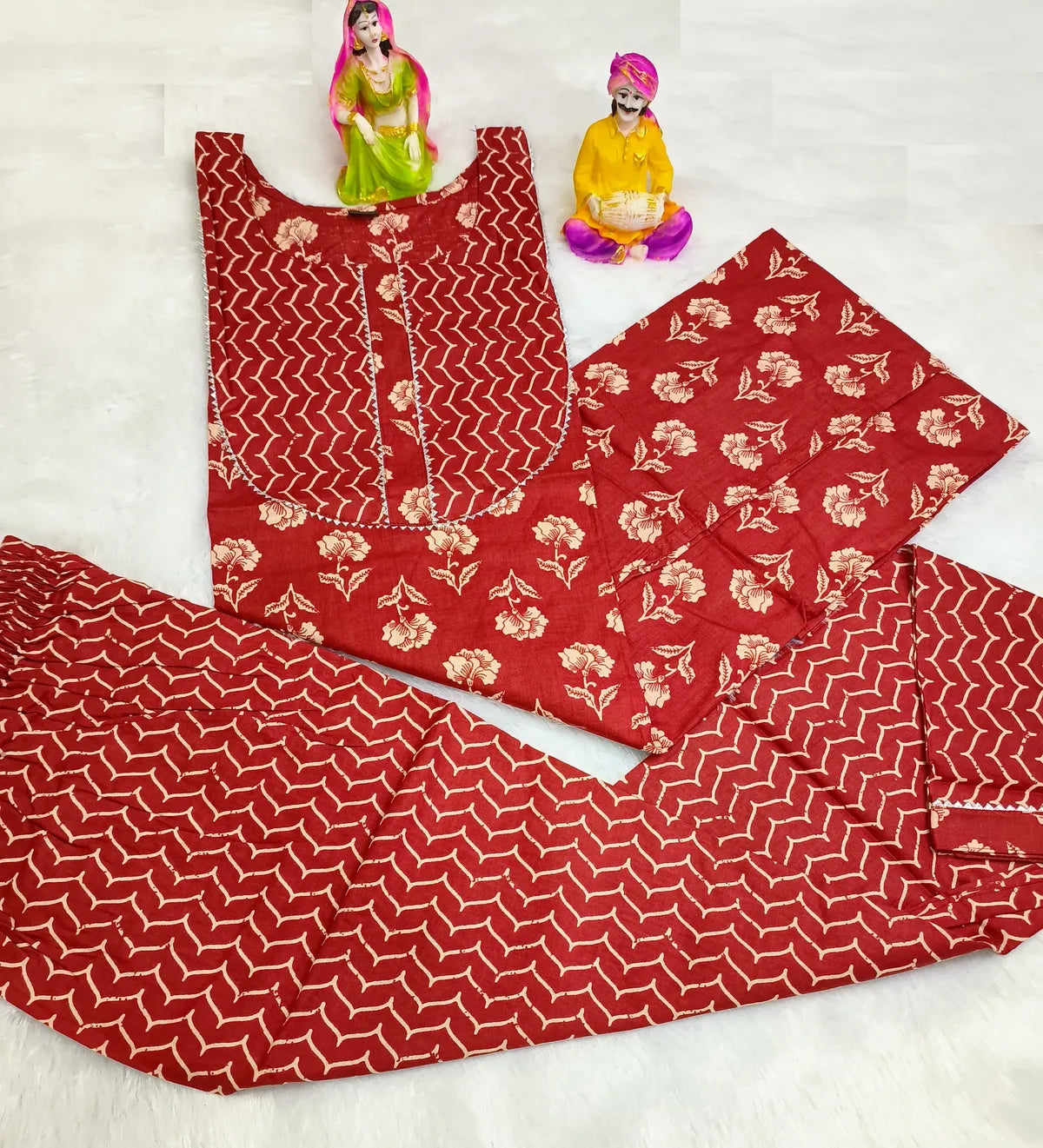 Red Pure Cotton Kurta Pant- Set