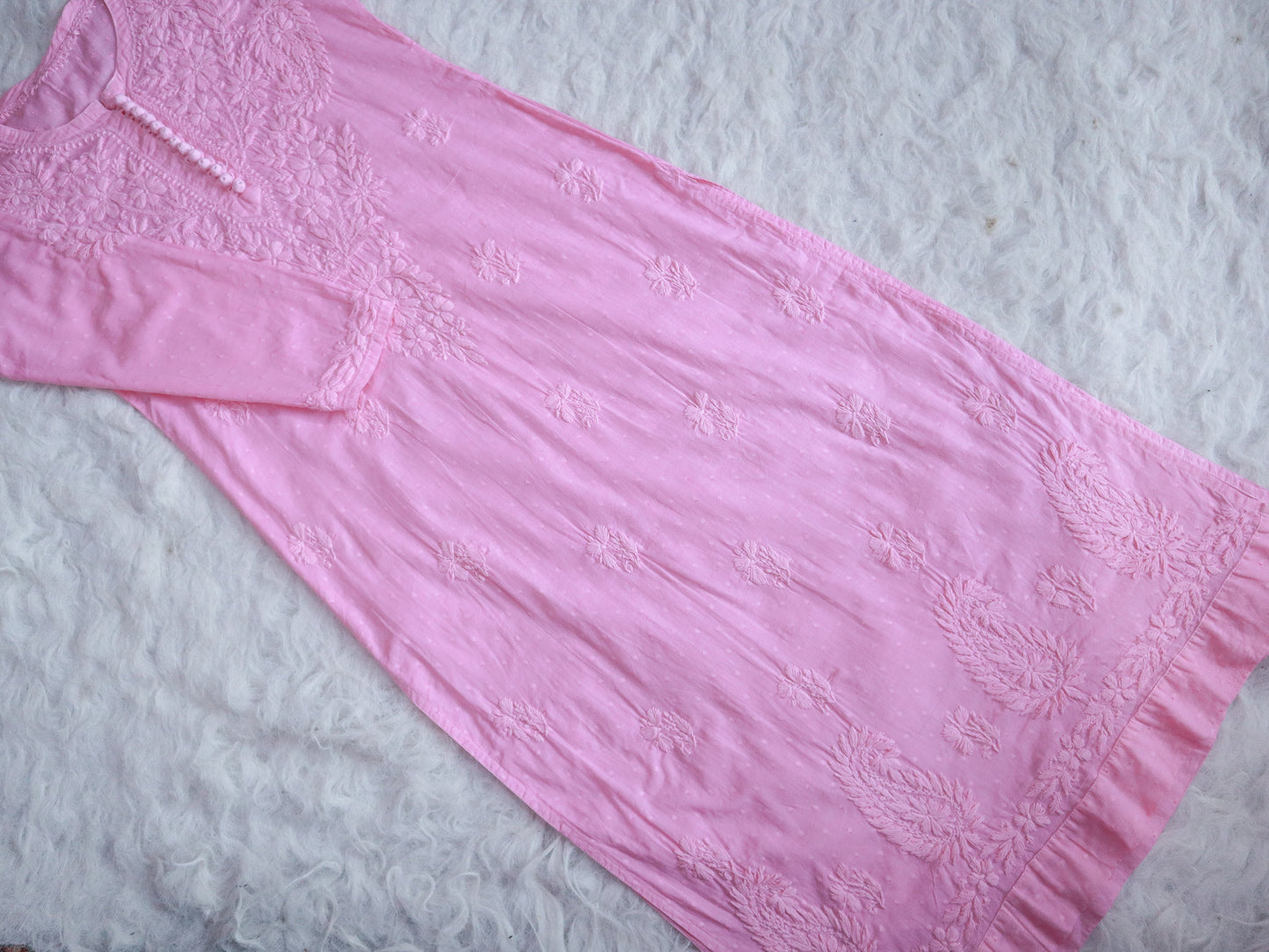 Nazakat Baby Pink Long Cotton kurta