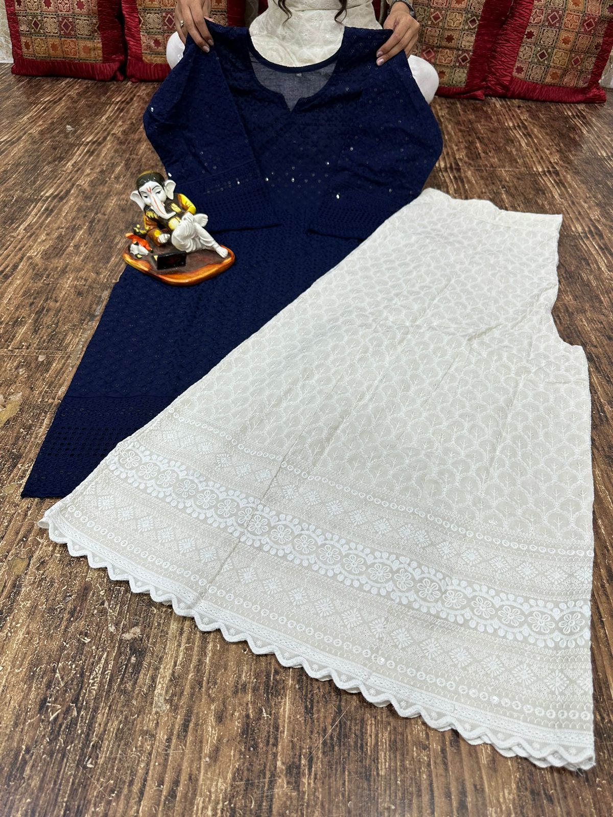 Navy Blue Elegant Kalidar Punjabi Kurta Sharara Set (up to 4 XL)