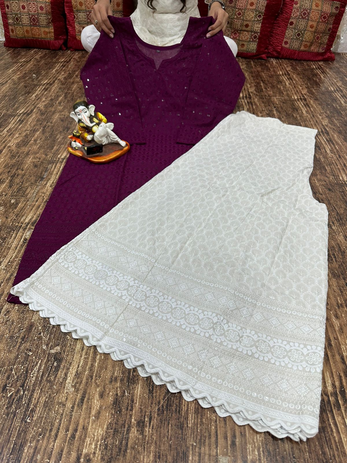 Wine Elegant Kalidar Punjabi Kurta Sharara Set (up to 4 XL)