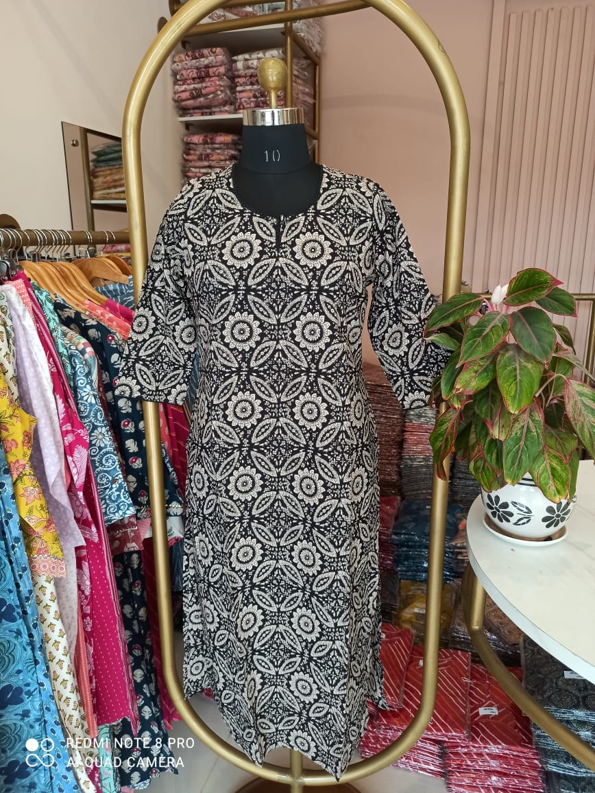 "Kajal" Ajrakh Hand Block Printed Cotton Kurta