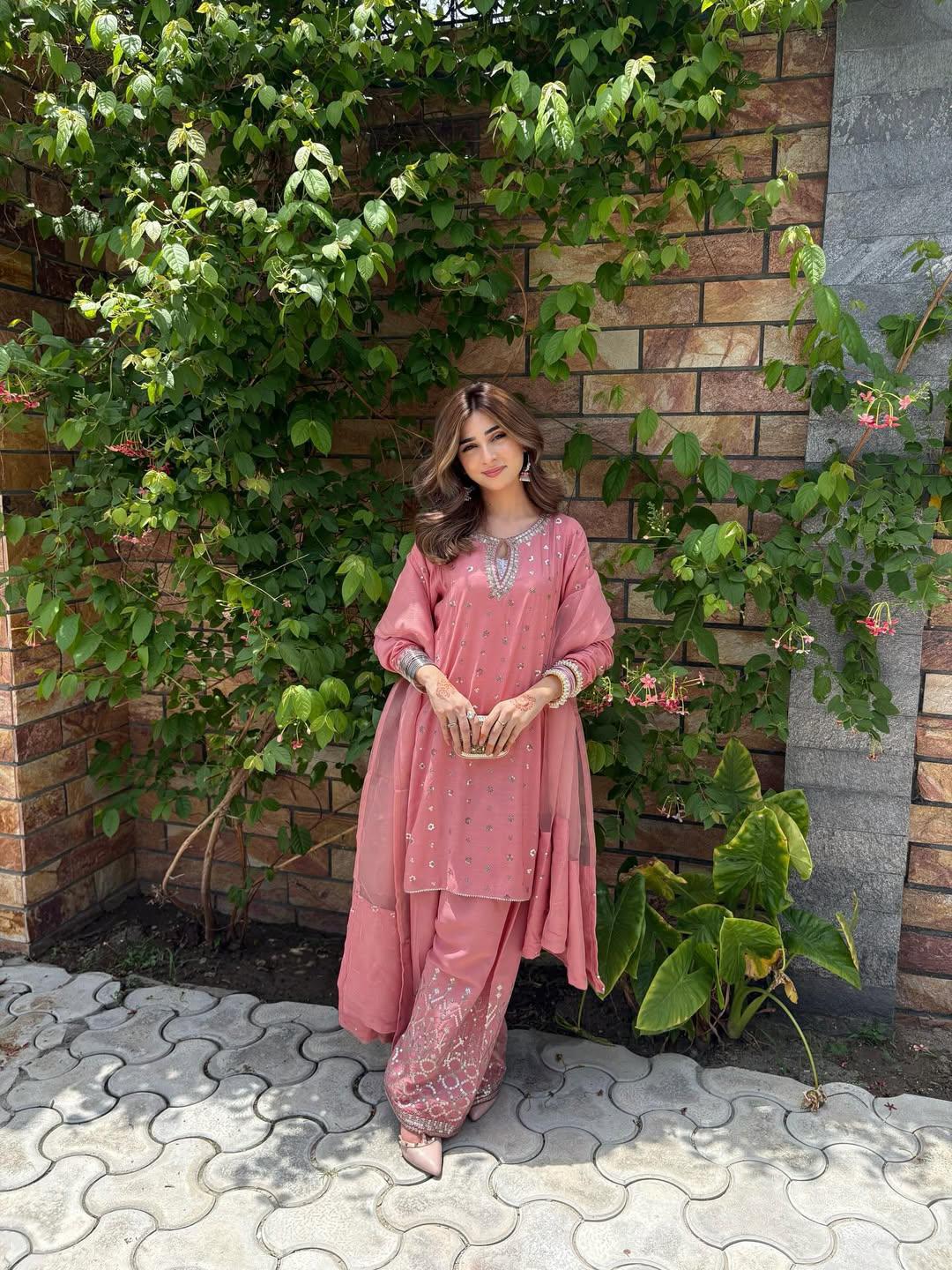 Peach Shehnai Designer Farshi Salwar Suit with Multi-Work Embroidery