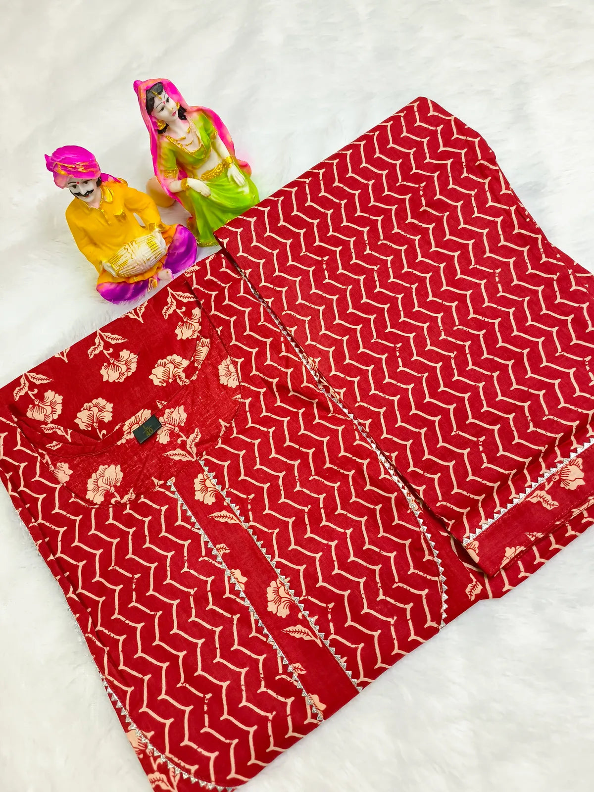Red Pure Cotton Kurta  Pant- Set