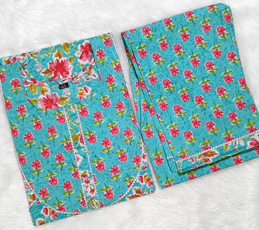 Women Printed Cotton Kurta Pant - Set