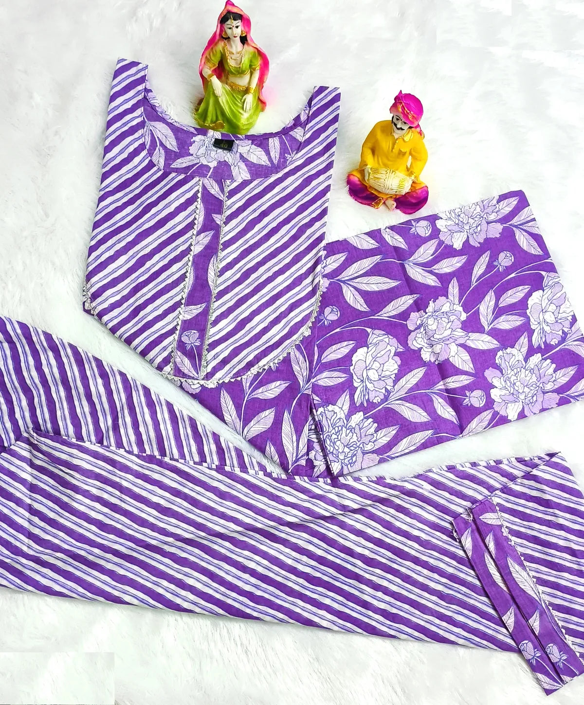 Women Purple Pure Cotton Kurta Pant- Set