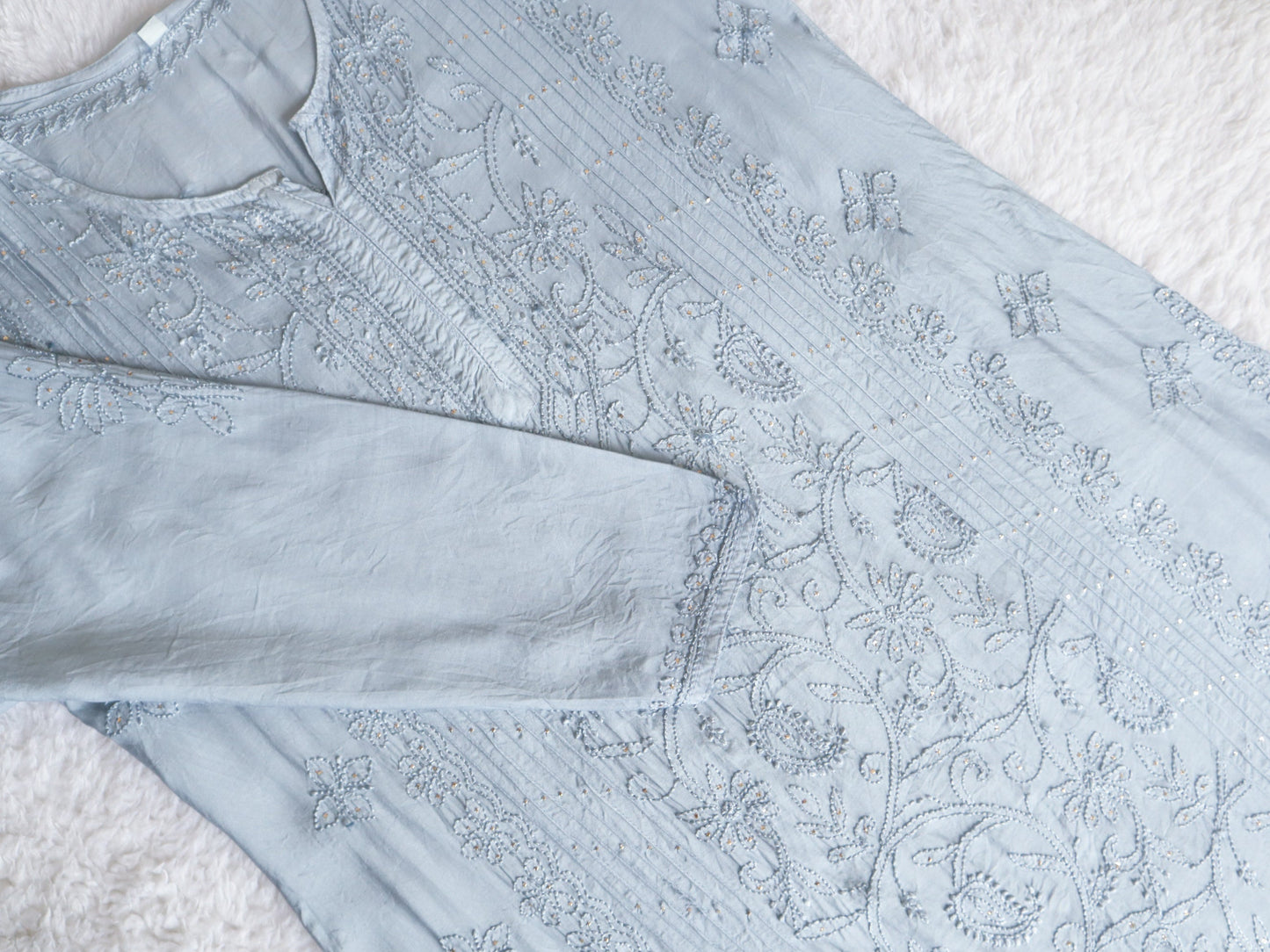 Grey Muslin Mukaish Panel Kurta