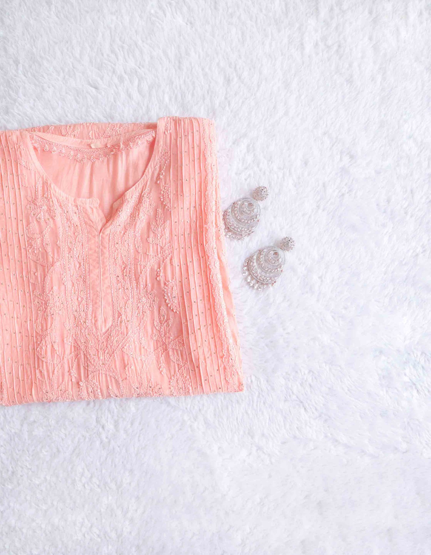 Peach Muslin Mukaish Panel Kurta