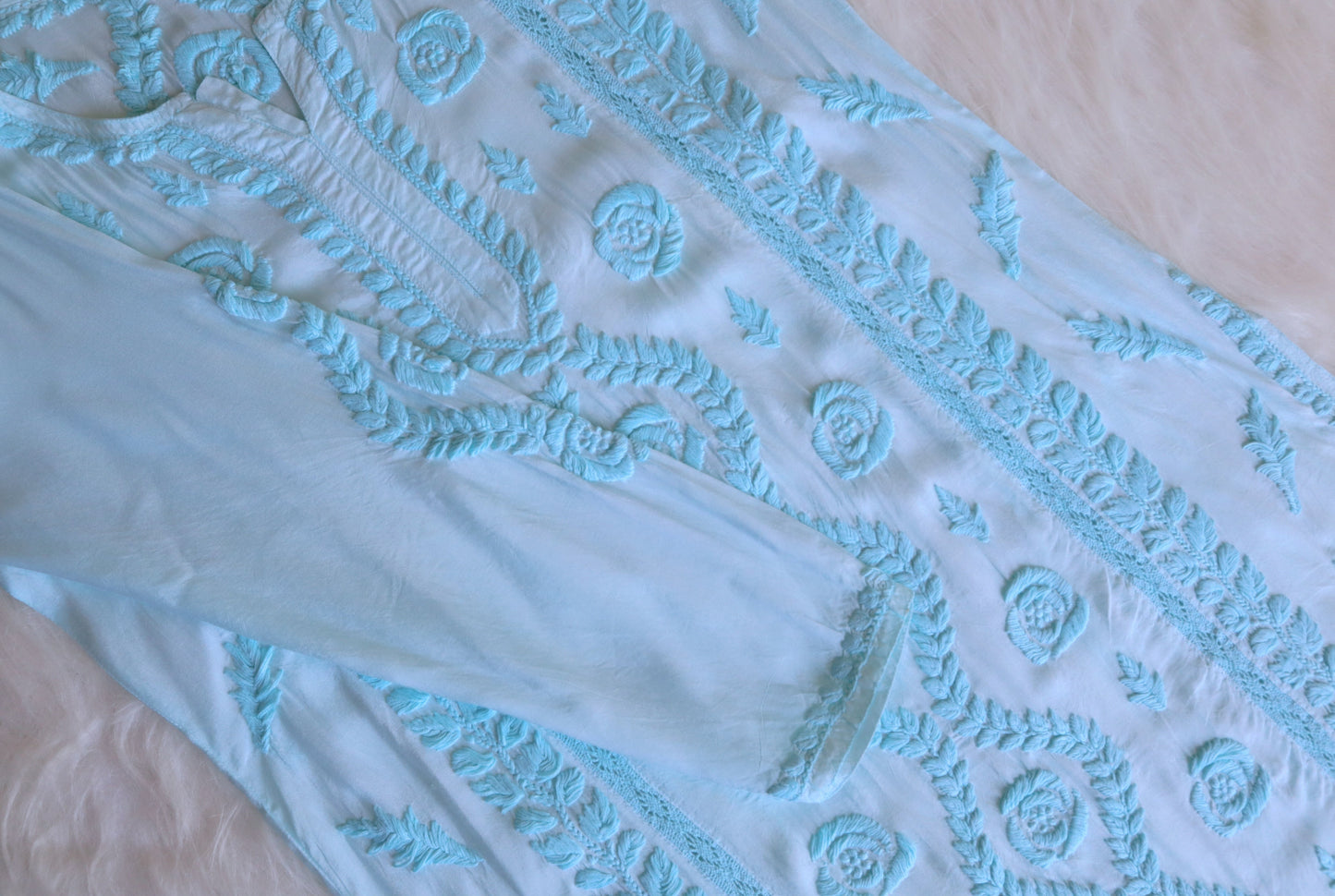 Hoor Aqua Blue Premium Muslin Kurta