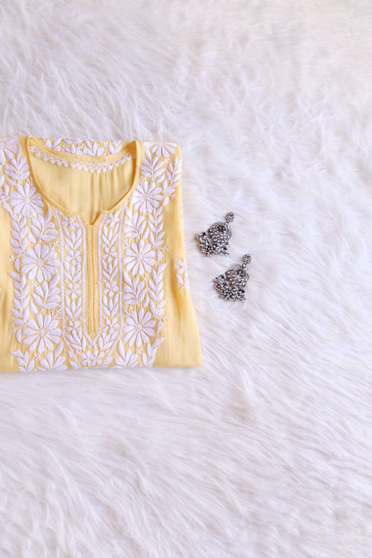 Zeina Pastel Yellow Long Modal Kurta