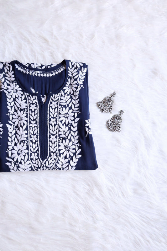 Zeina Navy Blue Long Modal Kurta