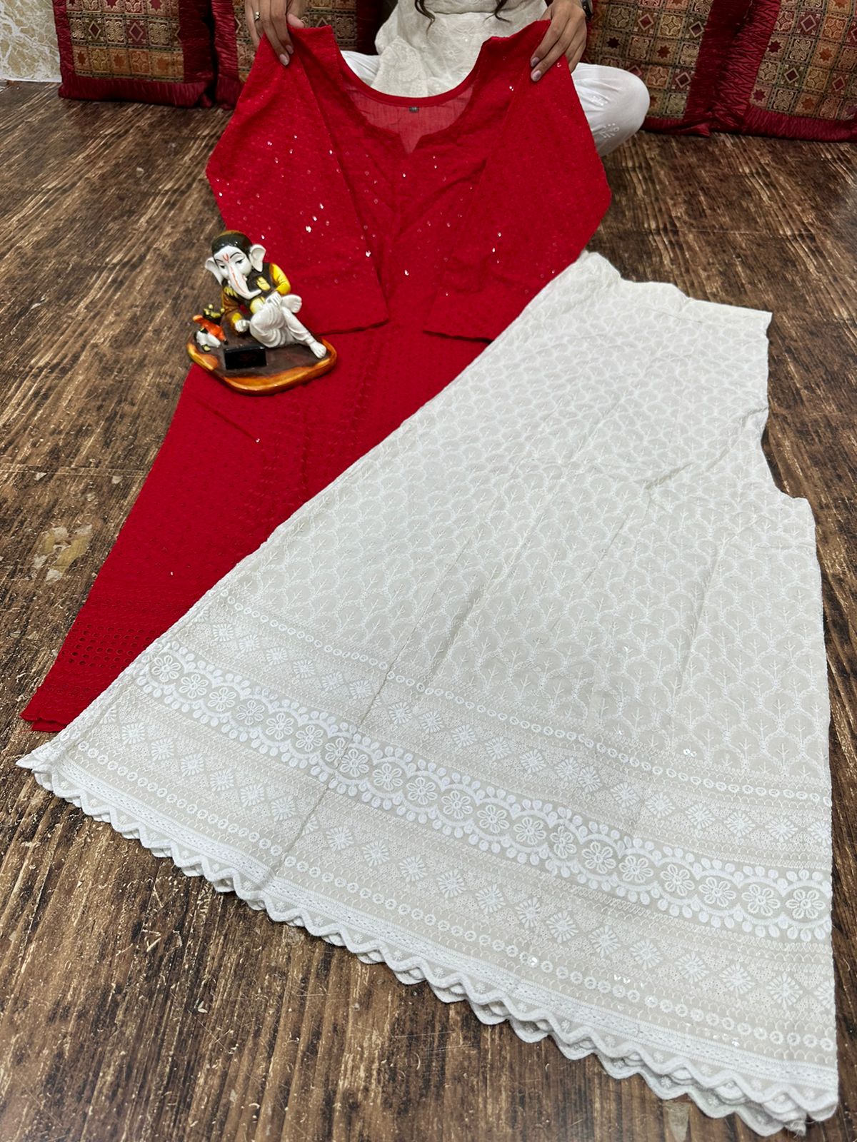 Red Elegant Kalidar Punjabi Kurta Sharara Set (up to 4 XL)