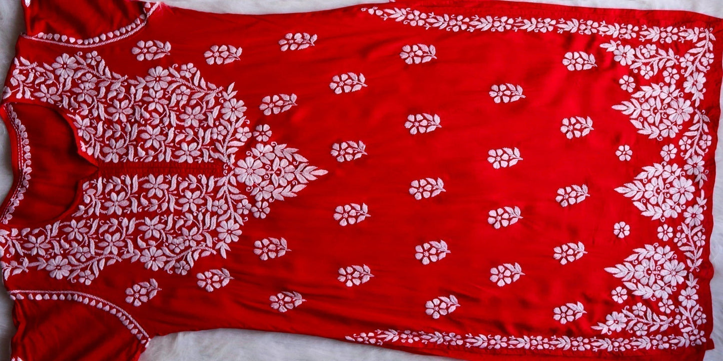 Safaa Red Long Modal Kurta