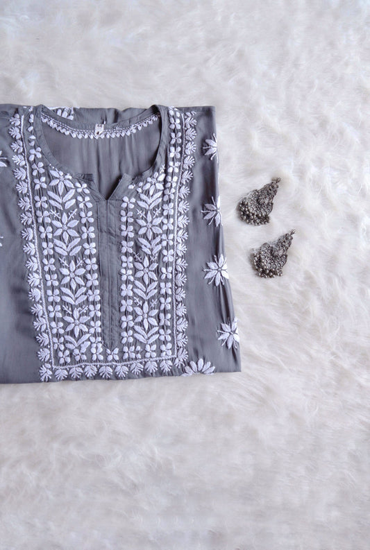 Saira Pastel Grey Long Modale Kurta