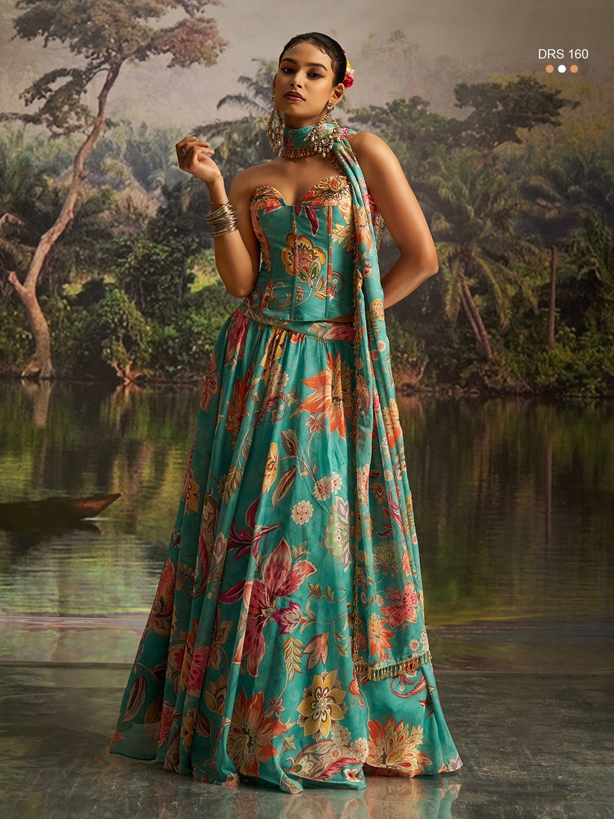 Exquisite Mint Blue Georgette Lehenga Corset Dupatta Set