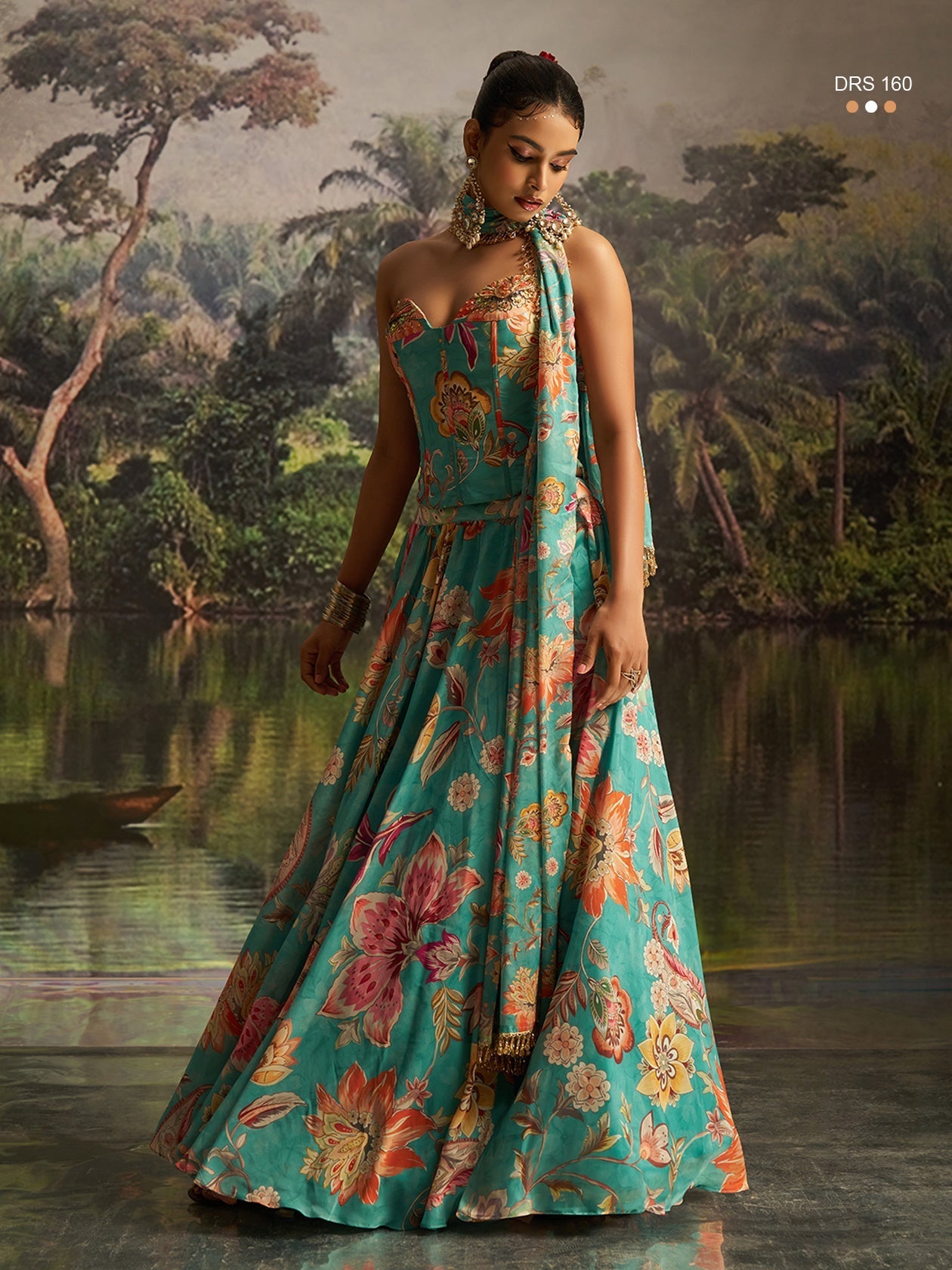 Exquisite Mint Blue Georgette Lehenga Corset Dupatta Set
