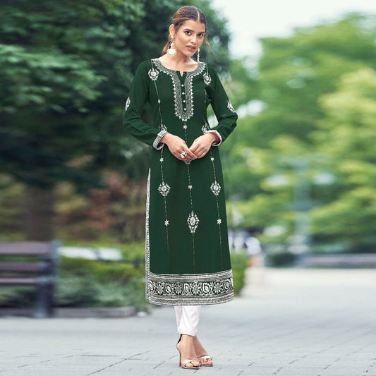 New Chikankari Exclusive Kurti_Pent Pair (Green 17