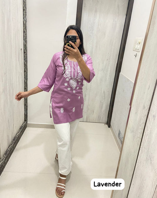 Women Chikan Embroidery Cotton Tops (Lavender) 50