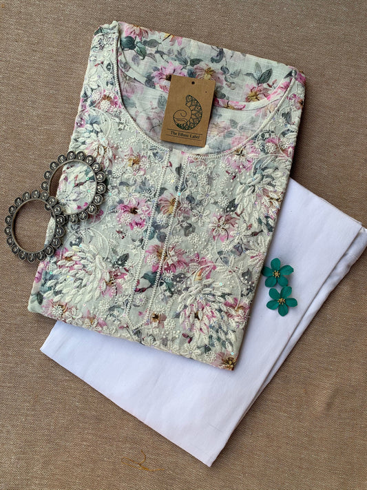 "Aaloka" Chikankari Kurta with Pants (2pc) - Big Size