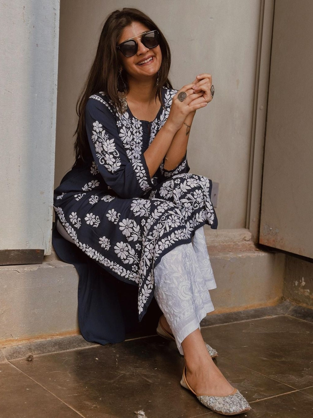 Bela Chikankari Long Kurta