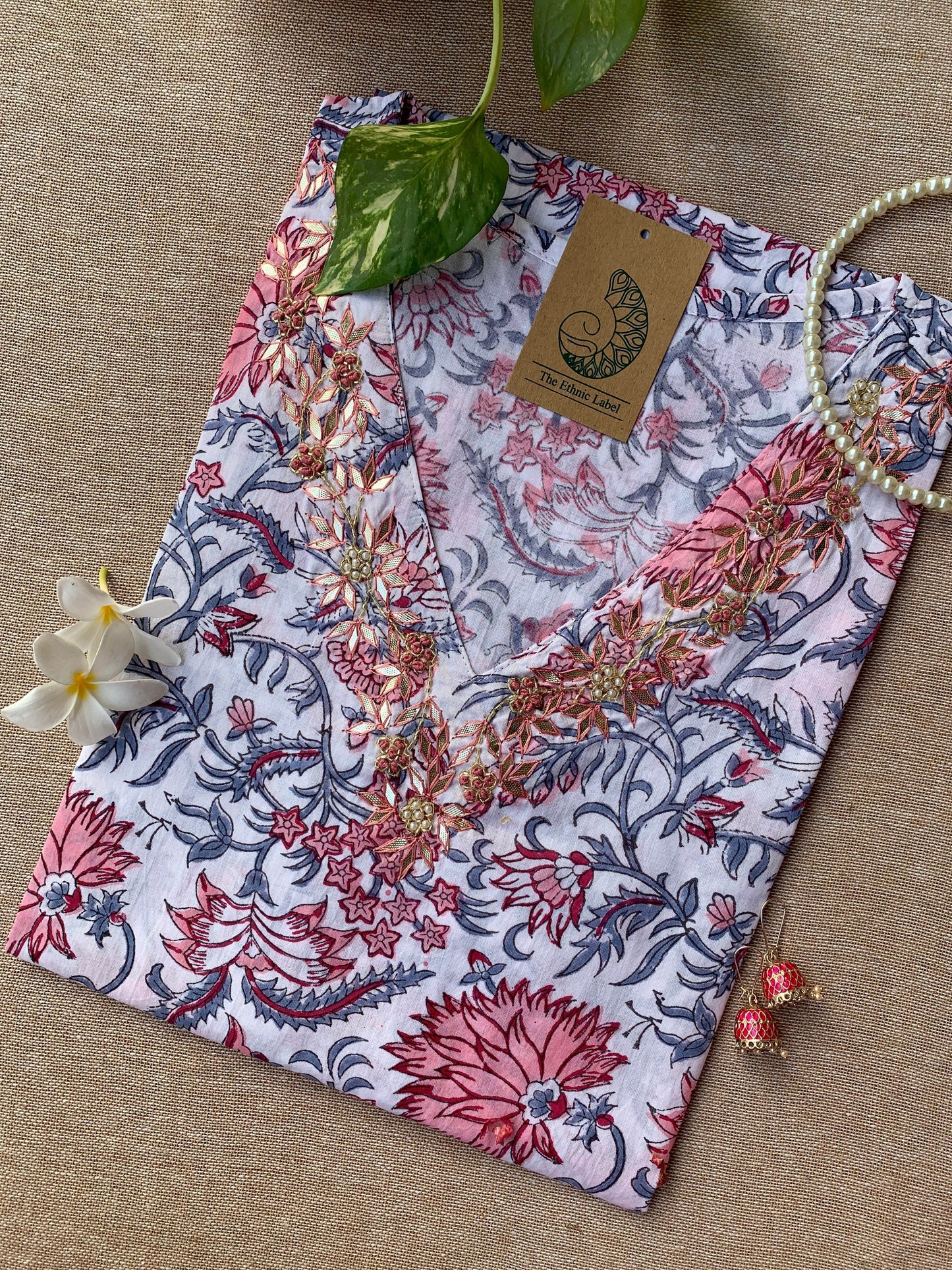 "Shweta" Hand Work Embellished Cotton kurta