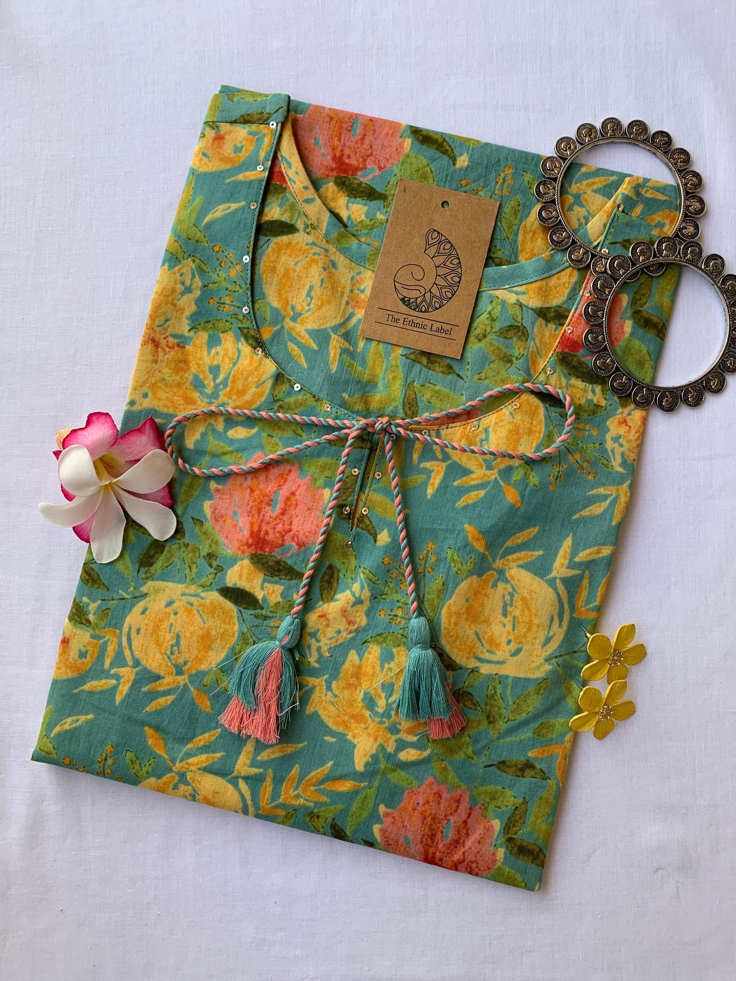 "Daffodils" Sanganer Hand Block Printed Tassel Cotton Kurta