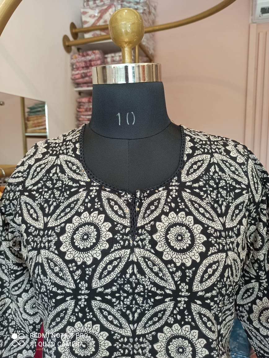 "Kajal" Ajrakh Hand Block Printed Cotton Kurta