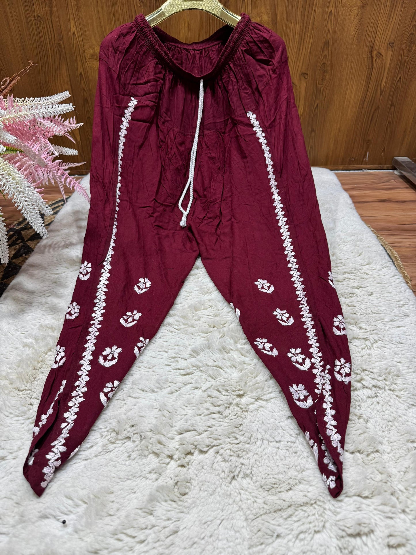 Maroon Lucknow Chikankari Rayon Dhoti Kurti Set