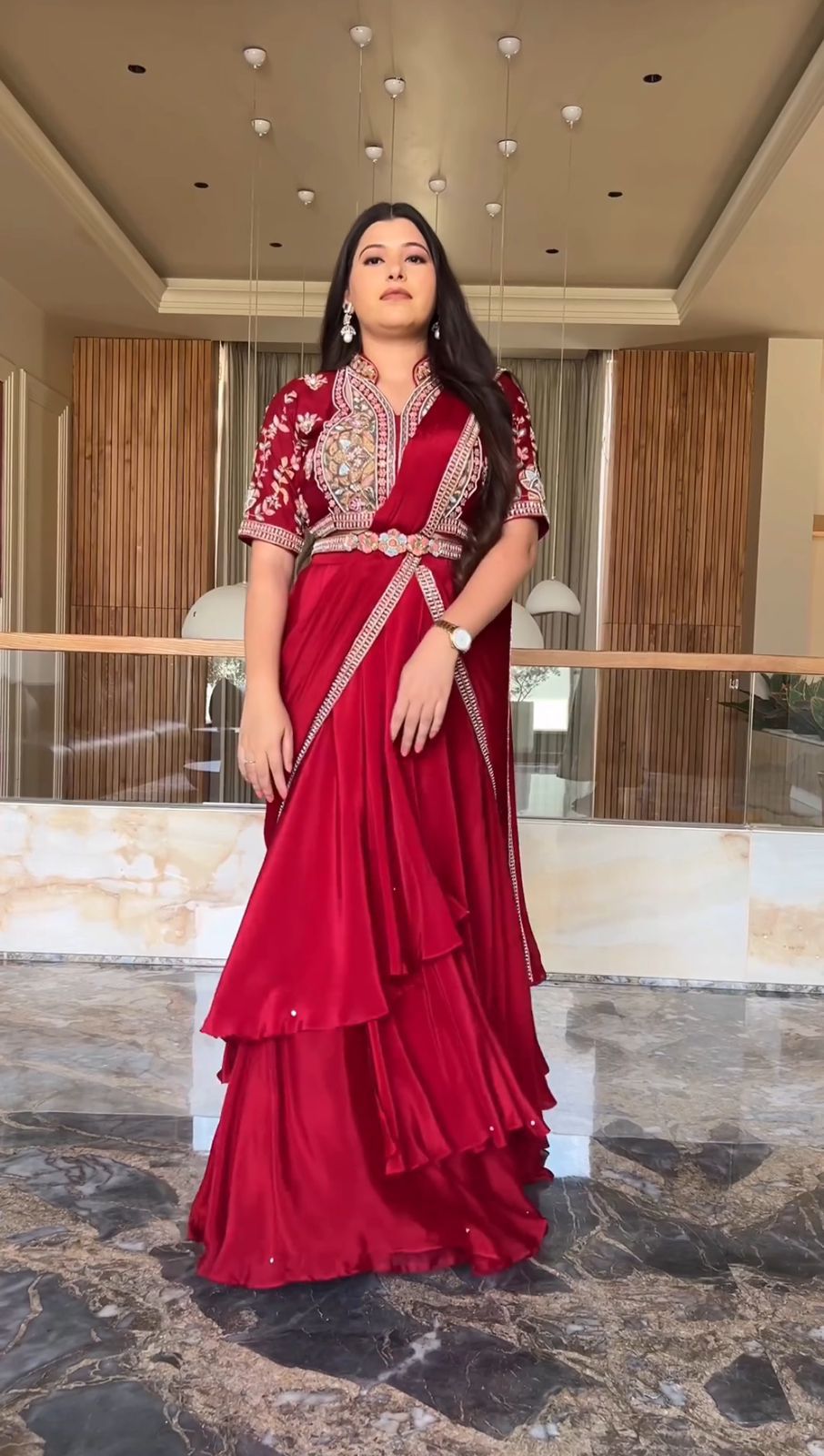 Red Karwa Chauth Special Fiyona Silk Lehenga Saree (Limited Stock)