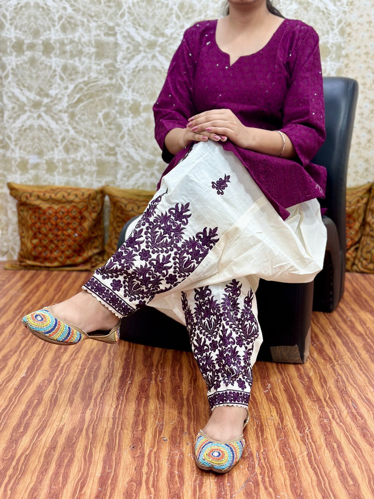 Wine Patiala Salwar Kurti Co-ord Set Design 1 upto 4XL