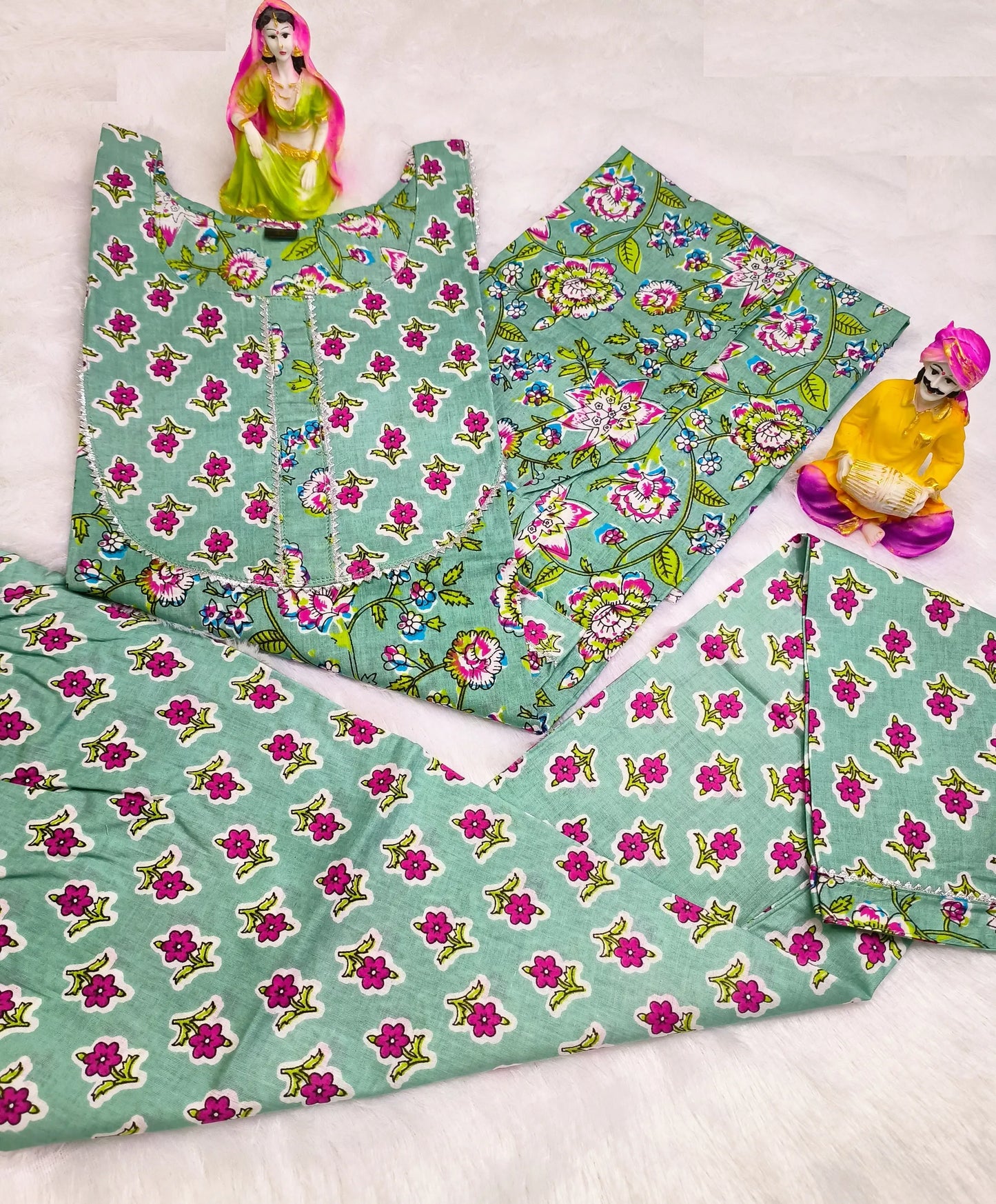 Pista Green Pure Cotton Kurta Pant -Set