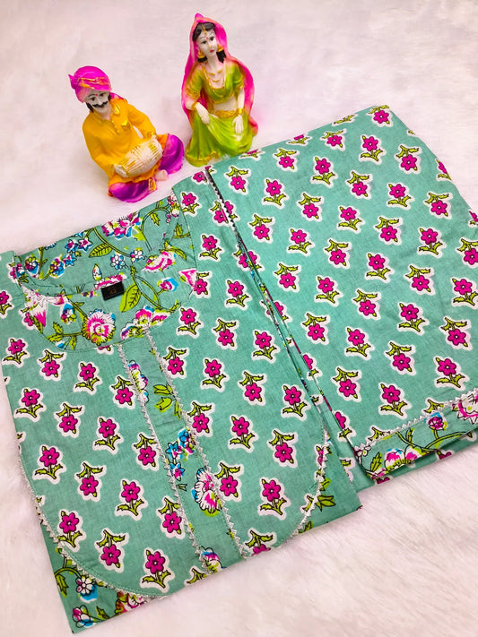 Pista Green Pure Cotton Kurta Pant -Set