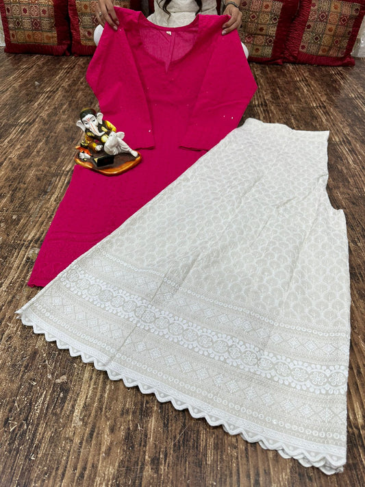 Pink Elegant Kalidar Punjabi Kurta Sharara Set (up to 4 XL)