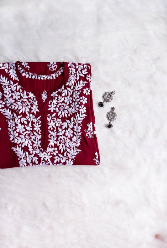 Naila Maroon Long Modal Kurta