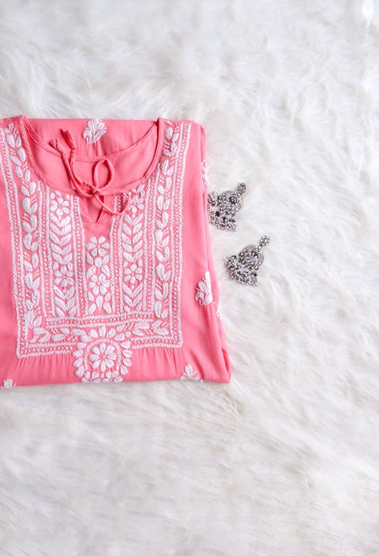 Alina Rose Pink Long Rayon Kurta