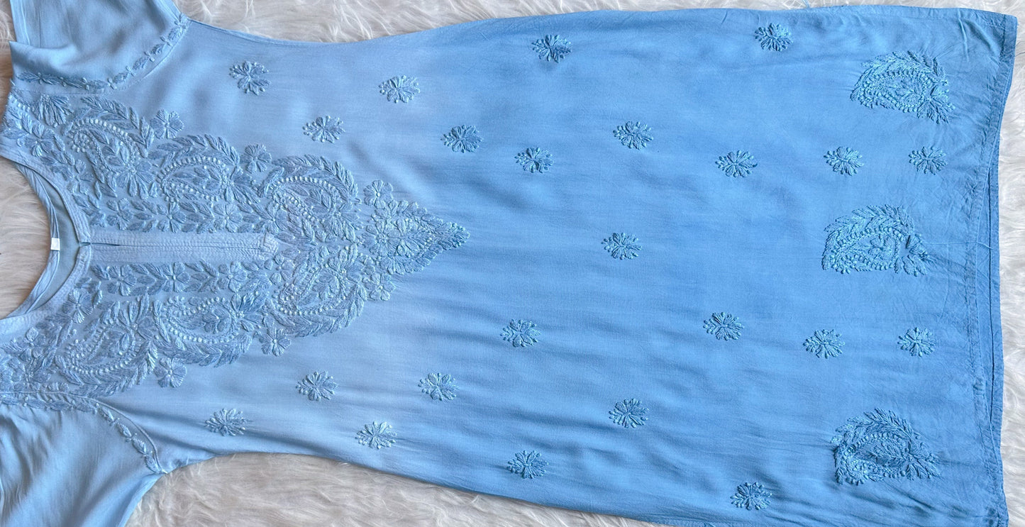 Alysha Ice Blue Ombre Long Rayon Kurta