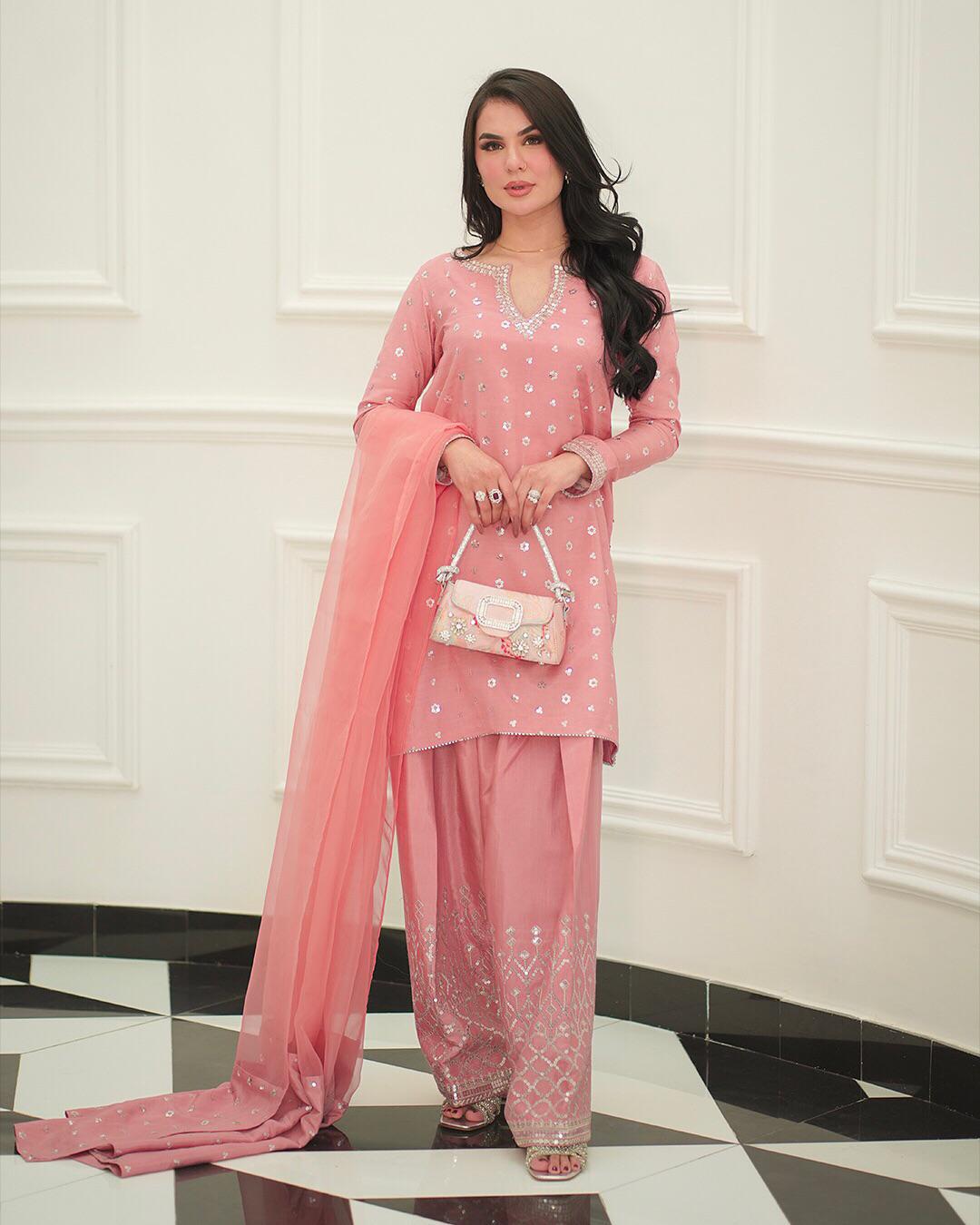 Peach Shehnai Designer Farshi Salwar Suit with Multi-Work Embroidery
