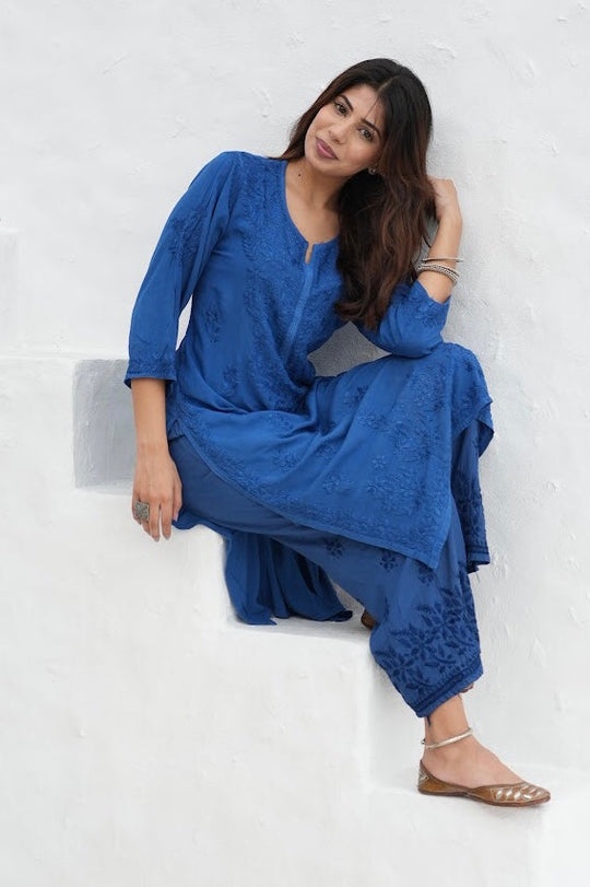 Palak Modal Dyed Premium Chikankari Kurti Set