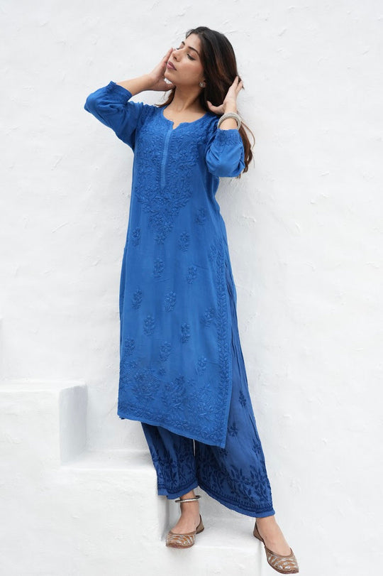 Palak Modal Dyed Premium Chikankari Kurti Set
