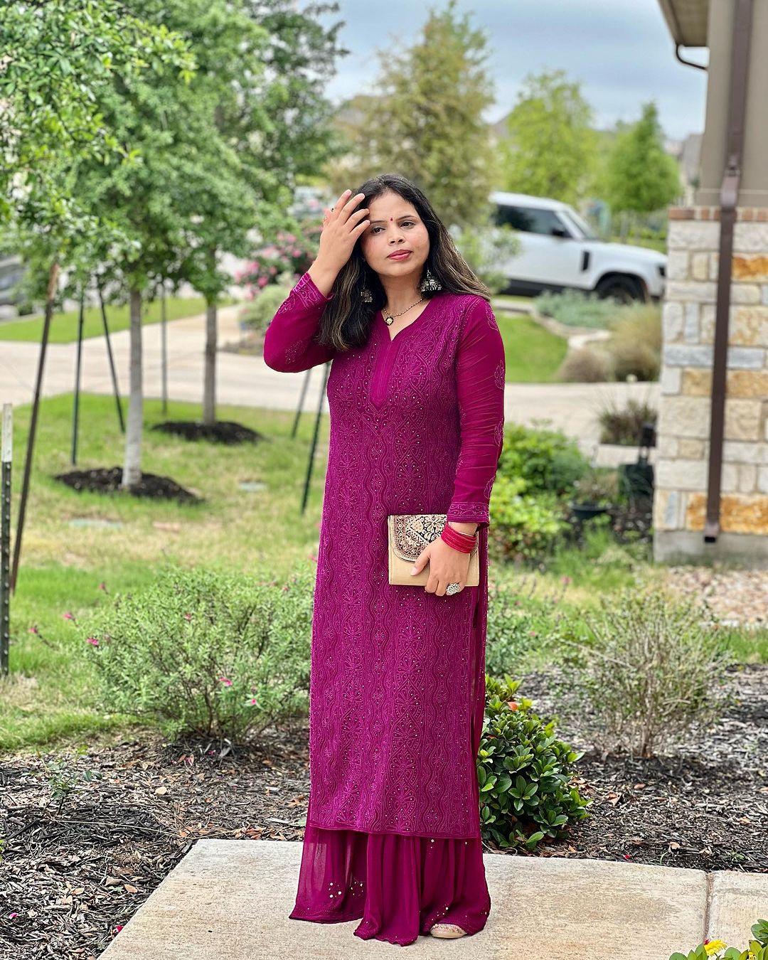 Wine Luxe Chikankari Bliss: Premium Viscose Set with Sharara