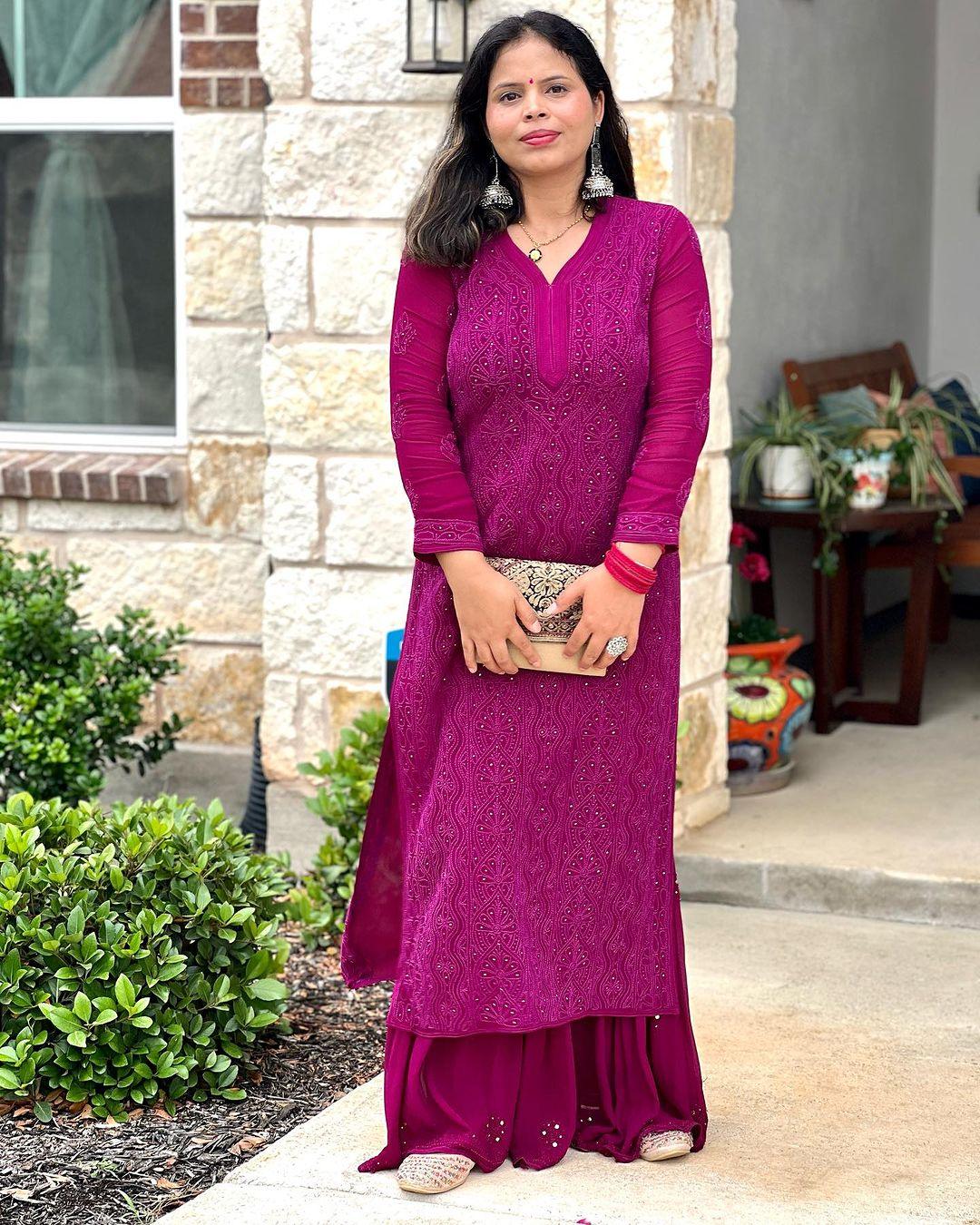 Wine Luxe Chikankari Bliss: Premium Viscose Set with Sharara