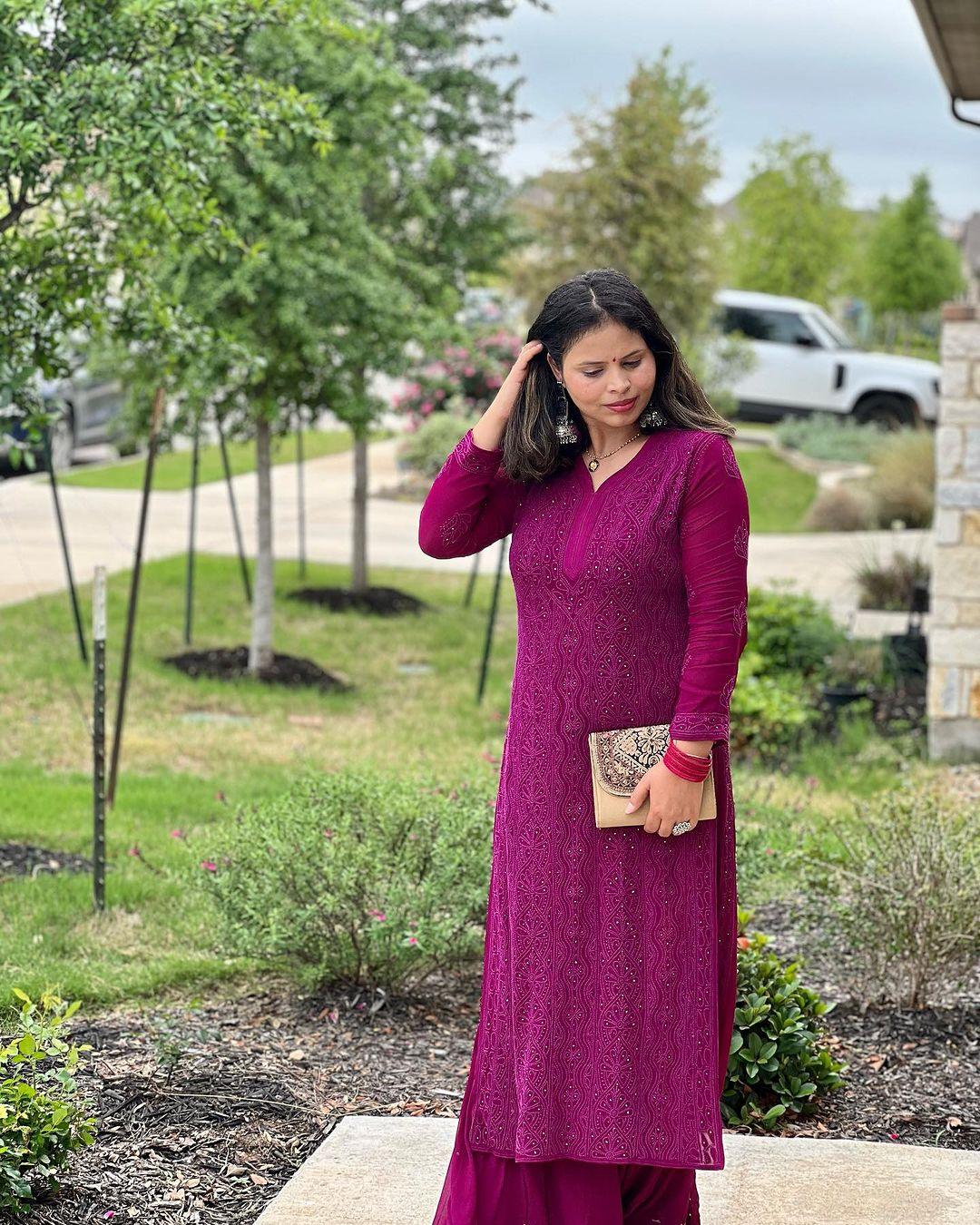 Wine Luxe Chikankari Bliss: Premium Viscose Set with Sharara